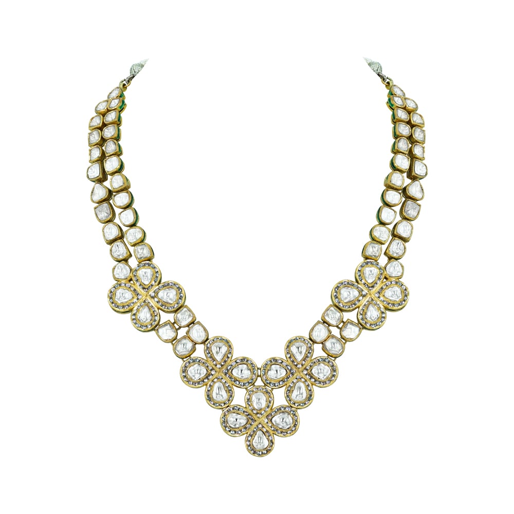 Floral Cluster Polki Necklace with Rose-Cut Diamond Accents